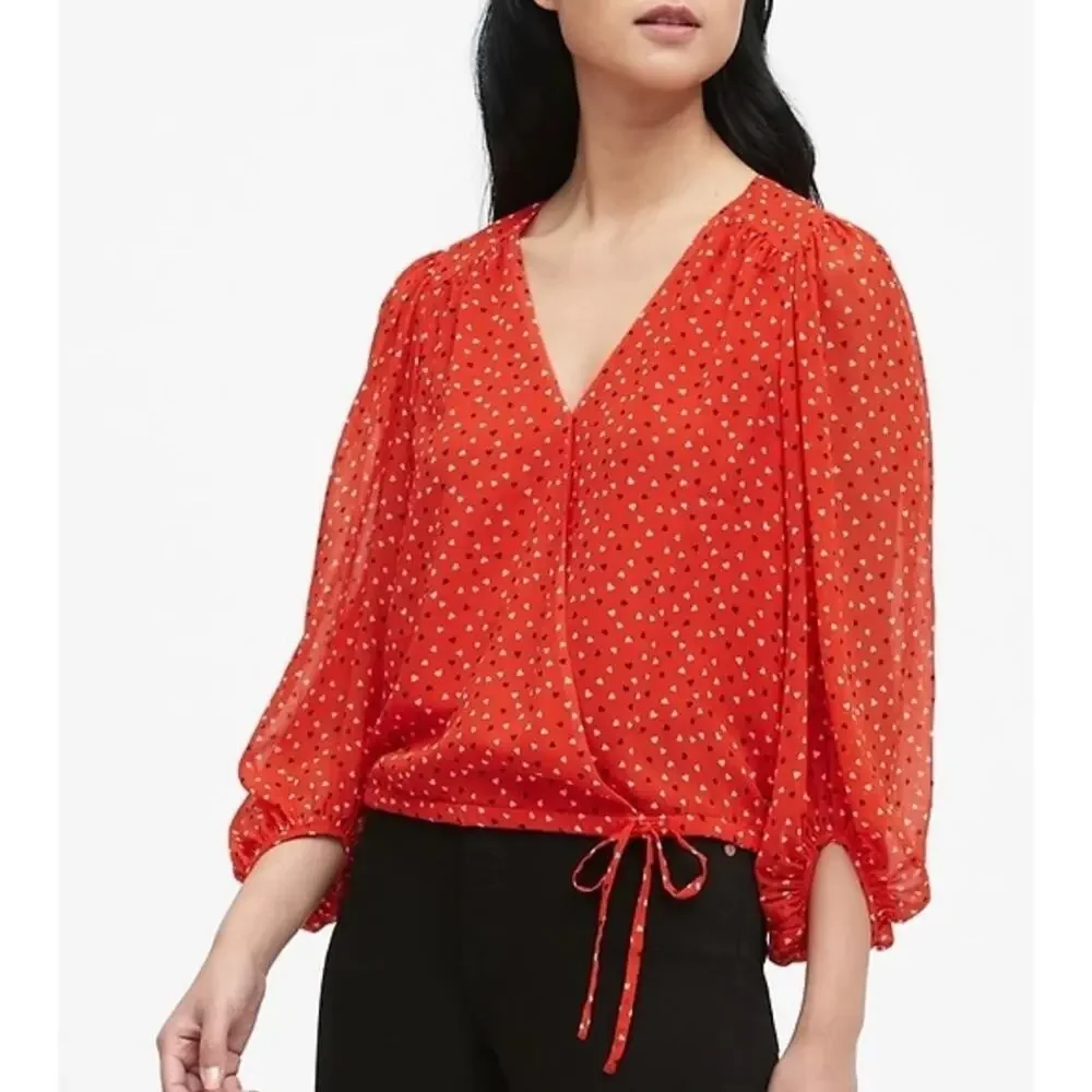Banana Republic Red Puff Sleeve Top Size Small